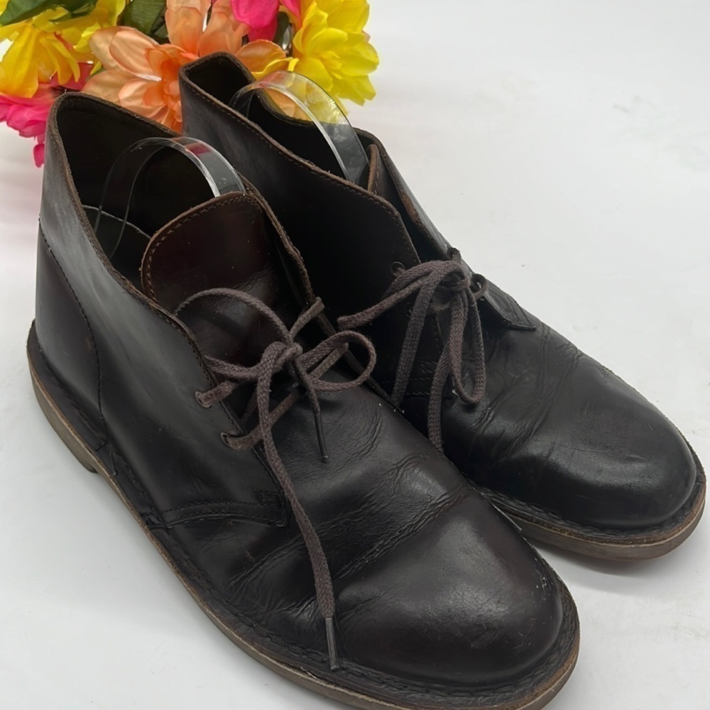 Clarks Dark Brown Leather Chalka Boots Sz 10. MS1399